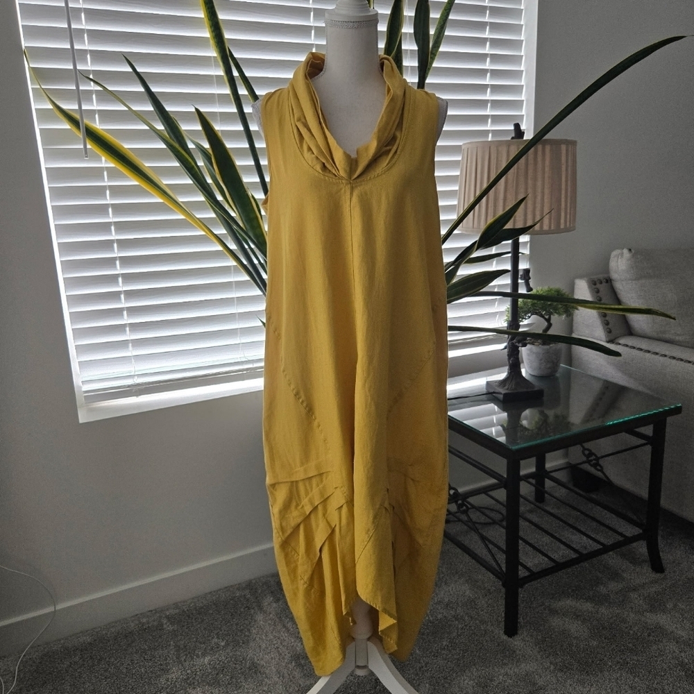 Cynthia Rowley Women Linen Blend HiLo Maxi Dress. Cowl Neck Lagenlook. Size Medi